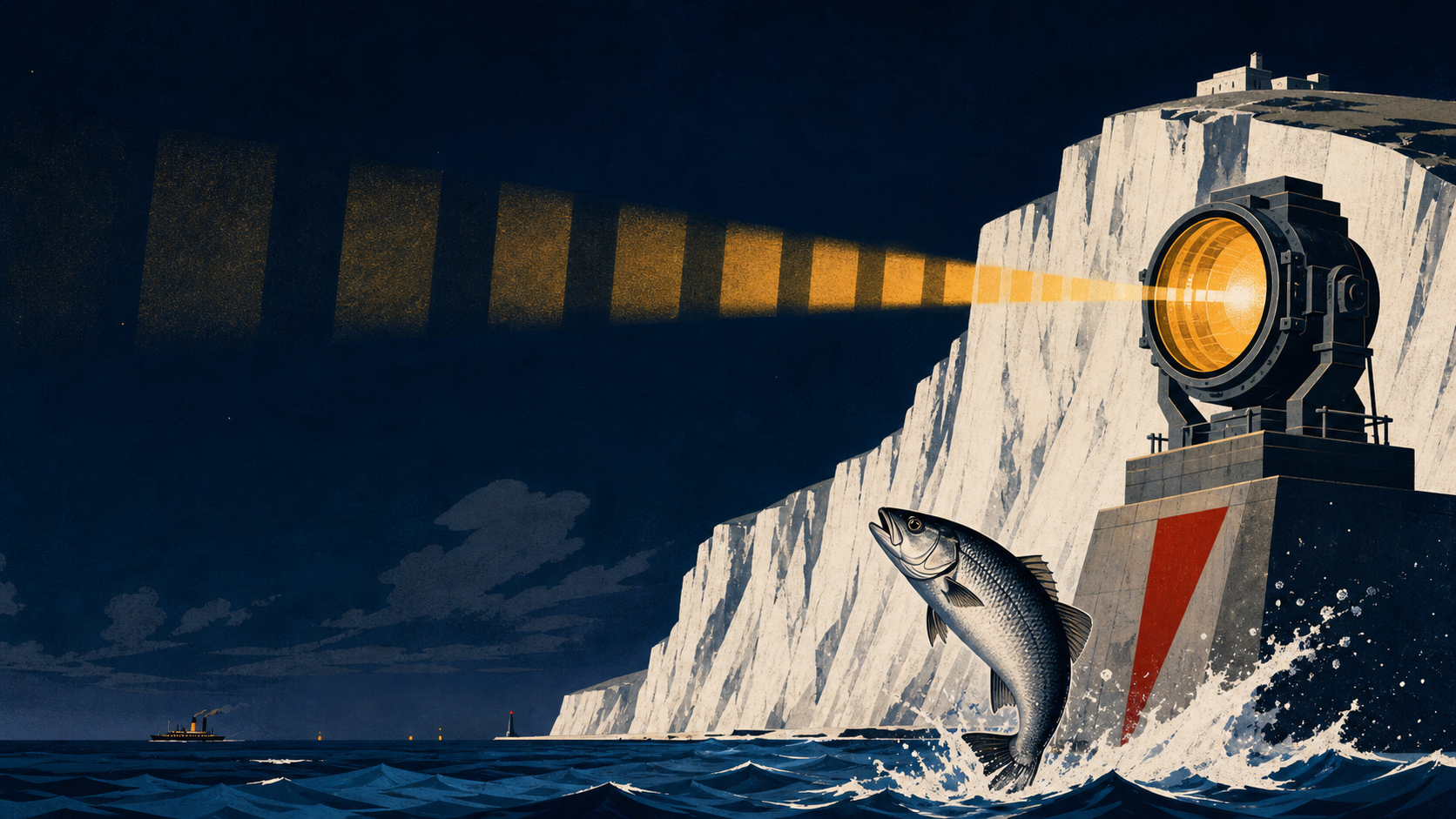 Signal lamp and bass beneath the white cliffs of Dover